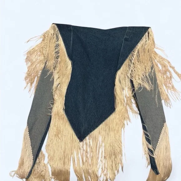 VTG Wanted by Beads 3-Pc Denim Set - Large - Fringe & Lace - Western Boho - Picture 6 of 8